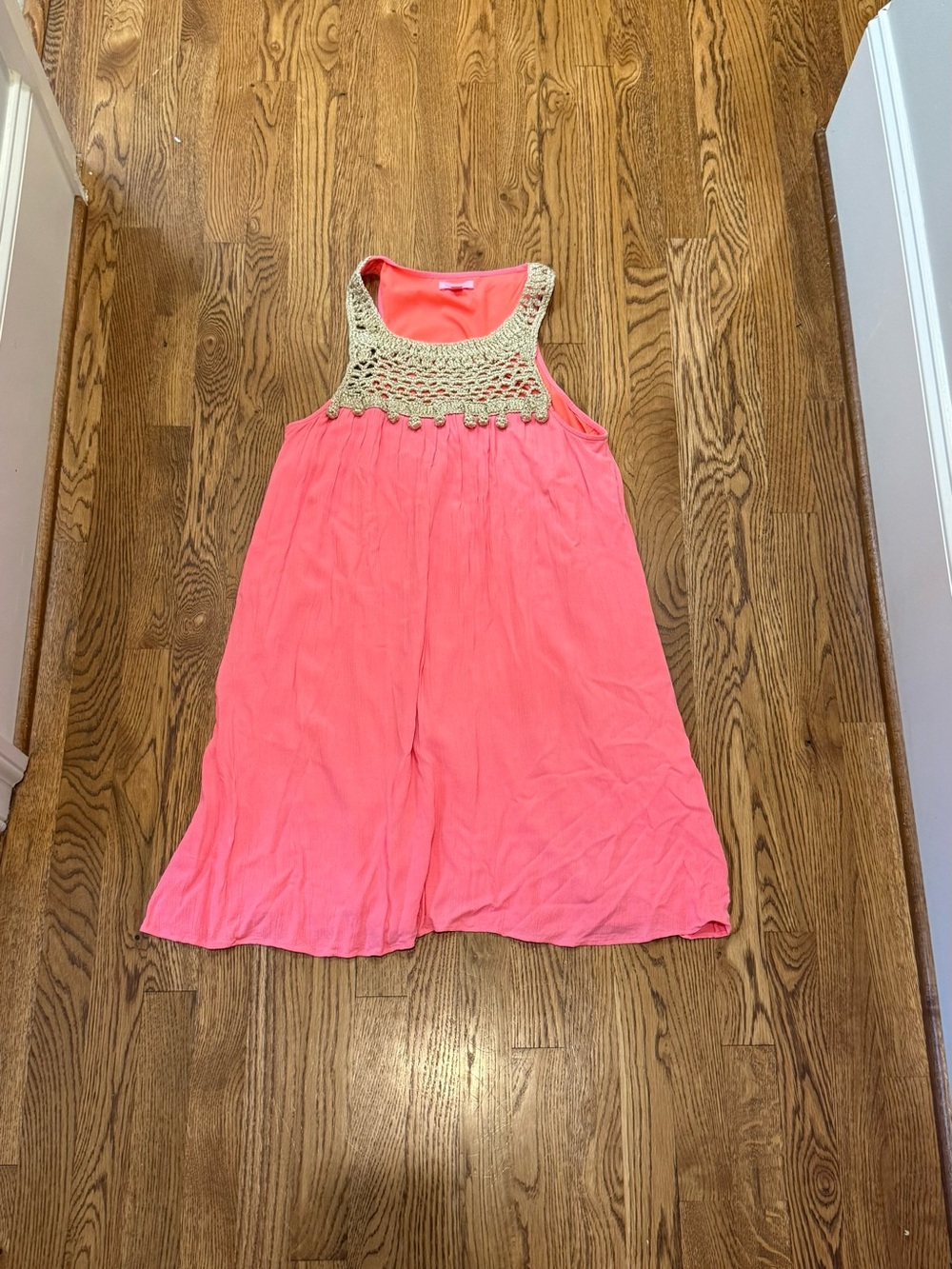 Lilly Pulitzer Coral Pink Crochet-Yoke Wide Leg Romper